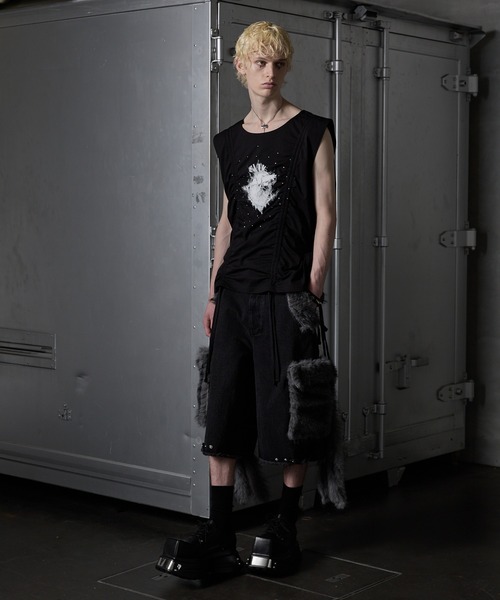 GRANCY シャーリングデザイン ノースリーブTシャツ Sサイズ GRANCY シャーリングデザイン ノースリーブT トップス