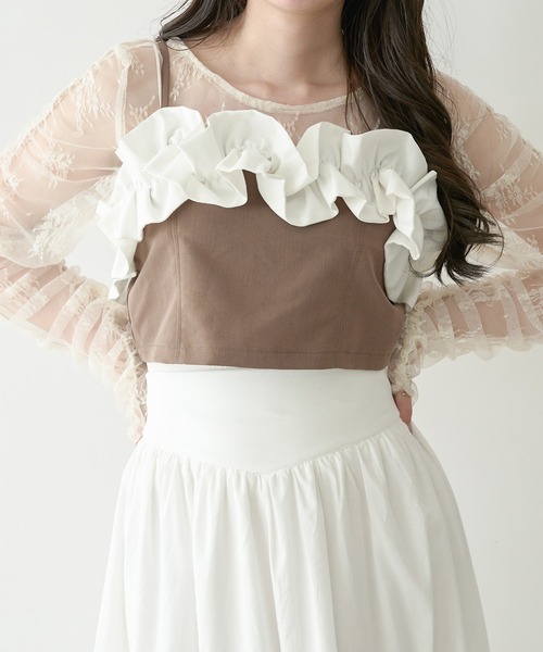 Ambre Neige（アンブルネージュ）の「bi-color frill bustier / 配色フリルビスチェ（Tシャツ/カットソー・レディース・グレー/ライトブラウン・FREE）」の8枚目の写真