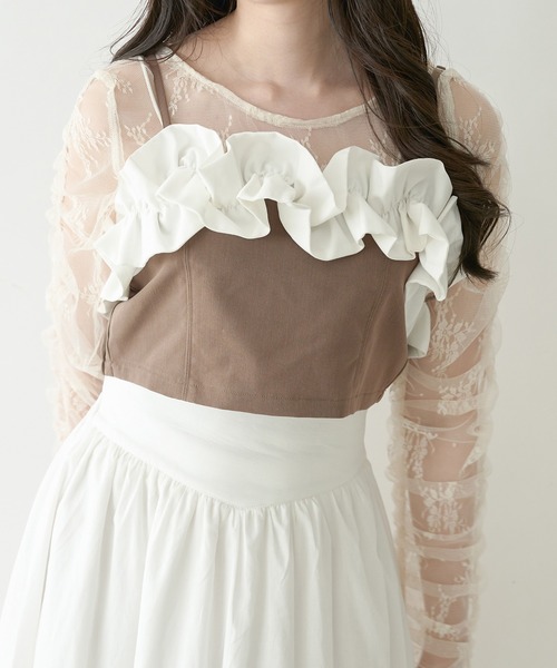 Ambre Neige（アンブルネージュ）の「bi-color frill bustier / 配色フリルビスチェ（Tシャツ/カットソー・レディース・グレー/ライトブラウン・FREE）」の7枚目の写真