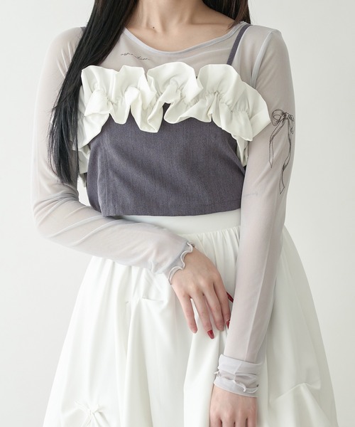 Ambre Neige（アンブルネージュ）の「bi-color frill bustier / 配色フリルビスチェ（Tシャツ/カットソー・レディース・グレー/ライトブラウン・FREE）」の3枚目の写真