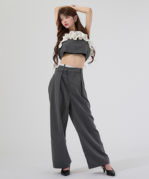 Ambre Neige（アンブルネージュ）の「bi-color frill bustier / 配色フリルビスチェ（Tシャツ/カットソー・レディース・グレー/ライトブラウン・FREE）」の17枚目の写真