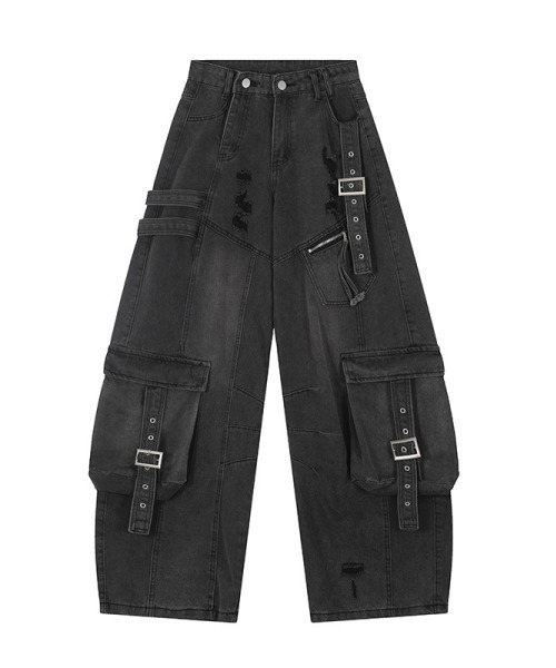 mushwear（マッシュウェア）の「ダメージ加工オーバーサイズカーゴデニムパンツ（デニムパンツ・メンズ・ブルー/ブラック・X-LARGE/LARGE/SMALL/MEDIUM）」の11枚目の写真