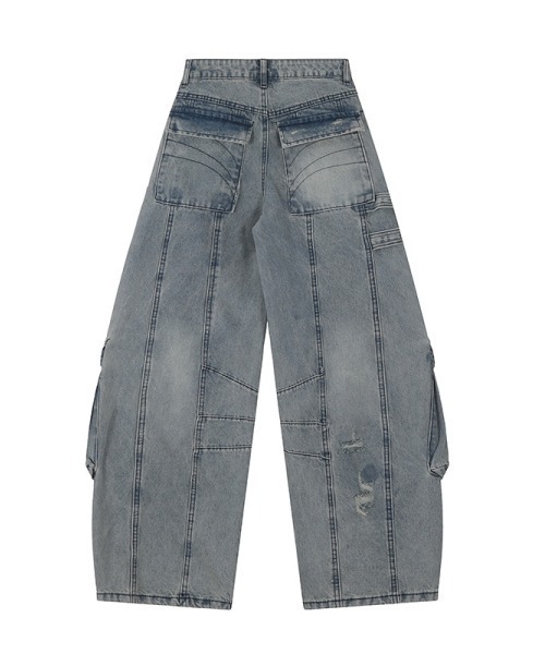 mushwear（マッシュウェア）の「ダメージ加工オーバーサイズカーゴデニムパンツ（デニムパンツ・メンズ・ブルー/ブラック・X-LARGE/LARGE/SMALL/MEDIUM）」の10枚目の写真