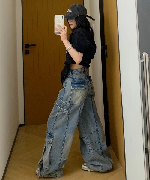 mushwear（マッシュウェア）の「ダメージ加工オーバーサイズカーゴデニムパンツ（デニムパンツ・メンズ・ブルー/ブラック・X-LARGE/LARGE/SMALL/MEDIUM）」の16枚目の写真