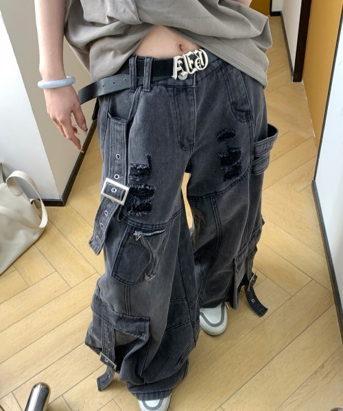 mushwear（マッシュウェア）の「ダメージ加工オーバーサイズカーゴデニムパンツ（デニムパンツ・メンズ・ブルー/ブラック・X-LARGE/LARGE/SMALL/MEDIUM）」の19枚目の写真