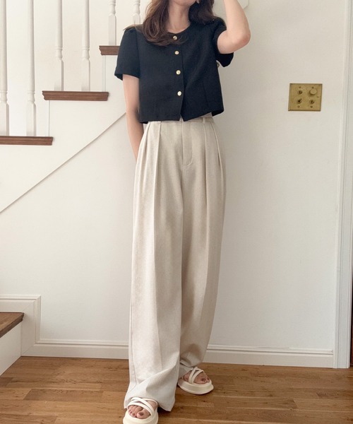 LAUIR（ラウアー）の「リネン混ツータックスラックス[高身長サイズMT/低身長サイズS有り]（スラックス・レディース・グレー/ブラック/アイボリー・SMALL/MEDIUM/LARGE/MT）」の13枚目の写真