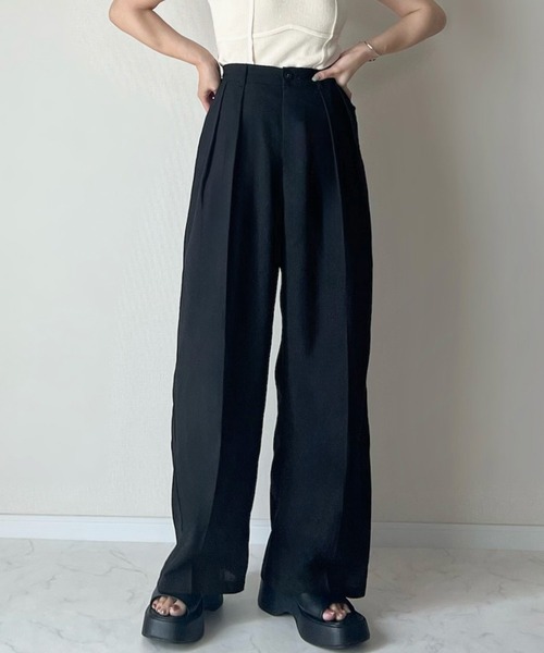 LAUIR（ラウアー）の「リネン混ツータックスラックス[高身長サイズMT/低身長サイズS有り]（スラックス・レディース・グレー/ブラック/アイボリー・SMALL/MEDIUM/LARGE/MT）」の14枚目の写真