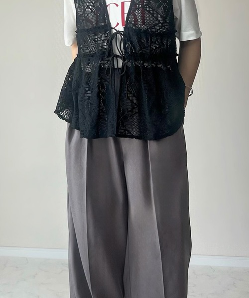 LAUIR（ラウアー）の「リネン混ツータックスラックス[高身長サイズMT/低身長サイズS有り]（スラックス・レディース・グレー/ブラック/アイボリー・SMALL/MEDIUM/LARGE/MT）」の19枚目の写真