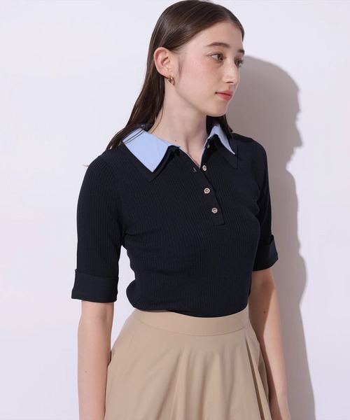 シャツレイヤードリブニット（ニット/セーター）｜Apuweiser