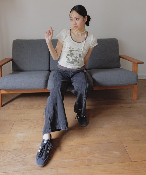 3.3 Field Trip （3.3フィールドトリップ）の「3.3 Field Trip／バックリボンデニムパンツ（デニムパンツ・レディース・ブラック/ブルー・SMALL）」の8枚目の写真