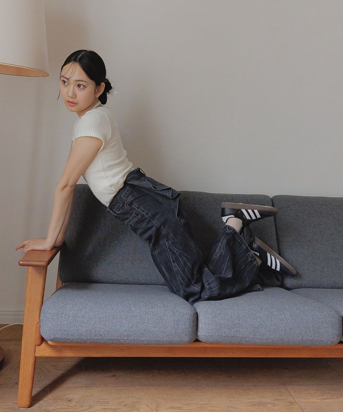 3.3 Field Trip （3.3フィールドトリップ）の「3.3 Field Trip／バックリボンデニムパンツ（デニムパンツ・レディース・ブラック/ブルー・SMALL）」の7枚目の写真