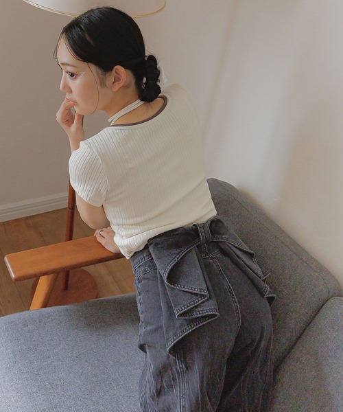 3.3 Field Trip （3.3フィールドトリップ）の「3.3 Field Trip／バックリボンデニムパンツ（デニムパンツ・レディース・ブラック/ブルー・SMALL）」の6枚目の写真