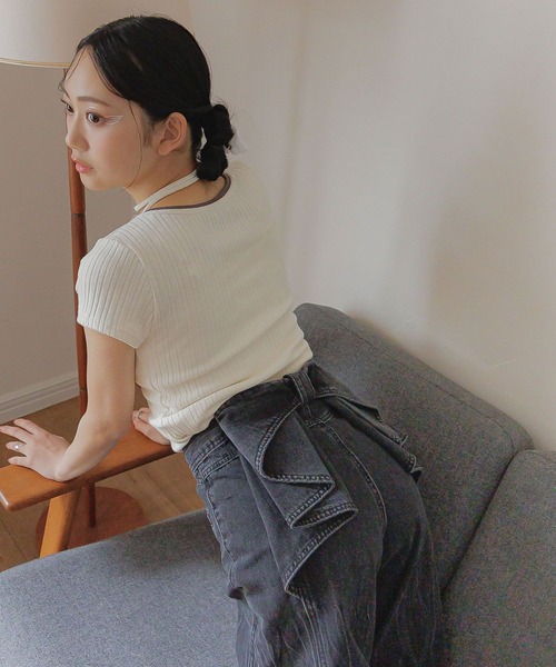 3.3 Field Trip （3.3フィールドトリップ）の「3.3 Field Trip／バックリボンデニムパンツ（デニムパンツ・レディース・ブラック/ブルー・SMALL）」の5枚目の写真