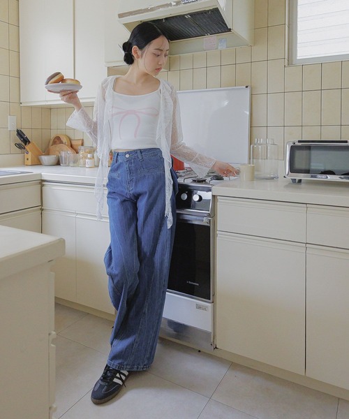 3.3 Field Trip （3.3フィールドトリップ）の「3.3 Field Trip／バックリボンデニムパンツ（デニムパンツ・レディース・ブラック/ブルー・SMALL）」の3枚目の写真