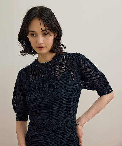 ROPE'（ロペ）の「クロシェニットワンピース/洗える（ワンピース・レディース・ホワイト/ネイビー・FREE）」の3枚目の写真