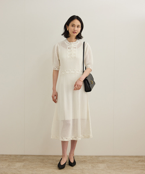 ROPE'（ロペ）の「クロシェニットワンピース/洗える（ワンピース・レディース・ホワイト/ネイビー・FREE）」の8枚目の写真