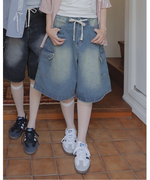 3.3 Field Trip （3.3フィールドトリップ）の「3.3 Field Trip／ロープハーフデニムパンツ（デニムパンツ・レディース・ブラック/ブルー・MEDIUM）」の2枚目の写真