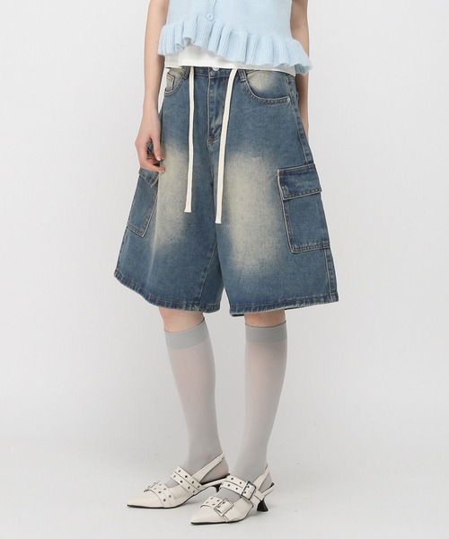 3.3 Field Trip （3.3フィールドトリップ）の「3.3 Field Trip／ロープハーフデニムパンツ（デニムパンツ・レディース・ブラック/ブルー・MEDIUM）」の4枚目の写真