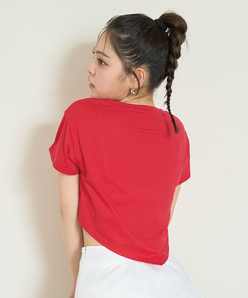 Mi-je(ミジェ)の「ケーキモチーフ半袖Tシャツ【韓国ファッション】(Tシャツ/カットソー・レディース・レッド/クリーム・F)」の3枚目の写真