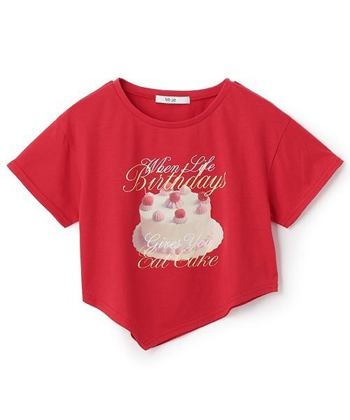 Mi-je(ミジェ)の「ケーキモチーフ半袖Tシャツ【韓国ファッション】(Tシャツ/カットソー・レディース・レッド/クリーム・F)」の5枚目の写真