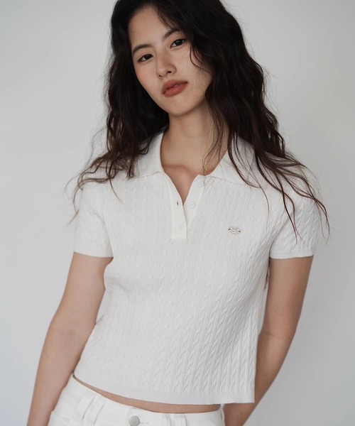 Fano Studios(ファノ ストゥディオズ)の「ニットポロトップス EM25s082【EIGHTHMONTH】(Tシャツ/カットソー・レディース・ネイビー/ホワイト・S/M/L)」の7枚目の写真