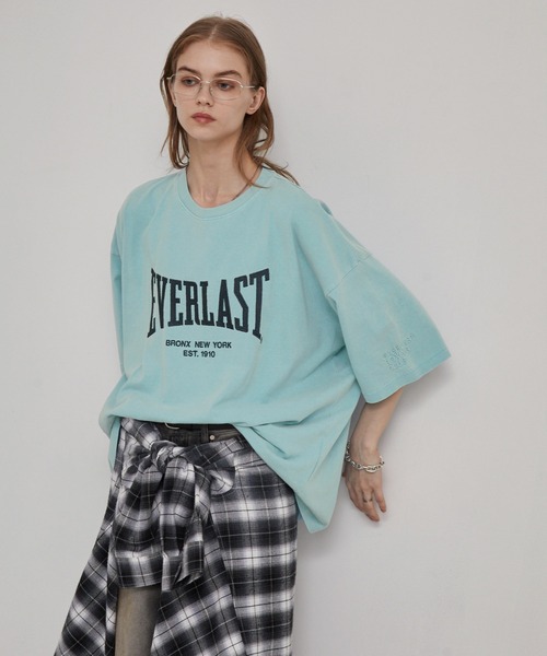 EVERLAST(スポーツ・ライフスタイル)(エバーラスト)の「EVERLAST/エバーラスト 別注 ヴィンテージ ピグメント加工 ブランドロゴ刺繍 クルーネック半袖Tシャツ(Tシャツ/カットソー・メンズ・オフホワイト/ライトブルー/ブラック・L/M)」の16枚目の写真