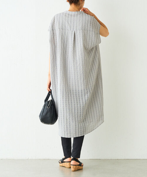 美品✨ビアズリー シアーランダムチェックワンピ グレー ゆったり 25SS BEARDSLEY（ビアズリー）の「シアーランダムチェックシャツワンピ