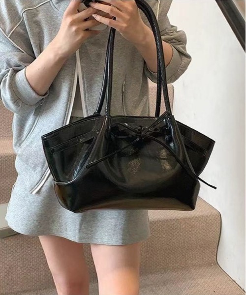リボンデザイン ハンドバッグ チャコール Chick ハンドバッグ ribbon hand Bag / リボンデザイン