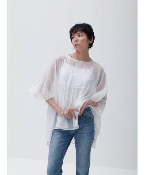 Brown&Street(ブラウンアンドストリート)の「シアーカバートップス(シャツ/ブラウス・レディース・コーラル/ホワイト・FREE)」の7枚目の写真