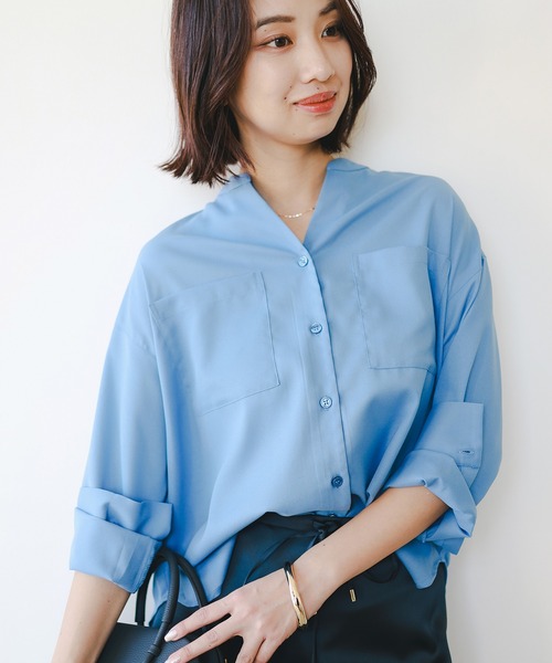B:MING by BEAMS（ビーミングバイビームス）の「【洗える】ドレープ シャツ ブラウス（S～M）（シャツ/ブラウス・レディース・ネイビー/ブルー/オフホワイト・MEDIUM/SMALL）」の2枚目の写真