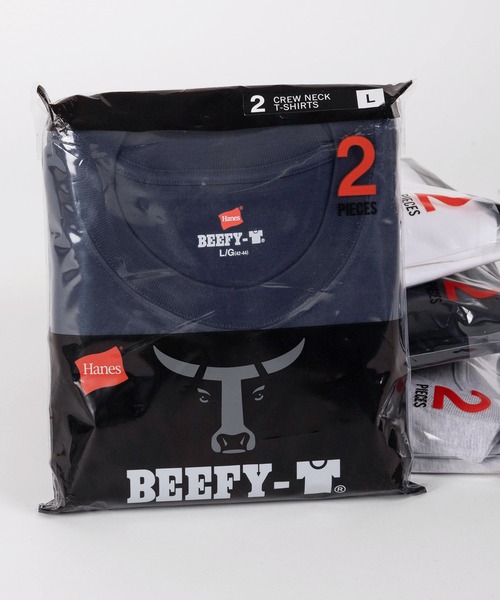 HANES(ヘインズ)の「【74】【Hanes/ヘインズ】 BEEFY-T 2枚セット Tシャツ 2P クルーネック Tシャツ ユニセックス/無地(Tシャツ/カットソー・メンズ・グレー/ブラック/ホワイト/ネイビー・S/M/L/XL)」の4枚目の写真