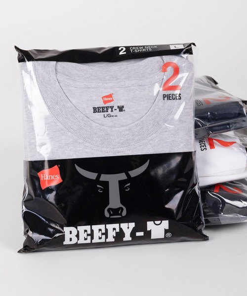 HANES(ヘインズ)の「【74】【Hanes/ヘインズ】 BEEFY-T 2枚セット Tシャツ 2P クルーネック Tシャツ ユニセックス/無地(Tシャツ/カットソー・メンズ・グレー/ブラック/ホワイト/ネイビー・S/M/L/XL)」の3枚目の写真
