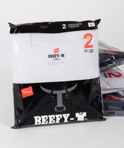 HANES(ヘインズ)の「【74】【Hanes/ヘインズ】 BEEFY-T 2枚セット Tシャツ 2P クルーネック Tシャツ ユニセックス/無地(Tシャツ/カットソー・メンズ・グレー/ブラック/ホワイト/ネイビー・S/M/L/XL)」の1枚目の写真