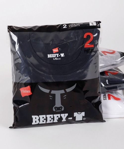 HANES(ヘインズ)の「【74】【Hanes/ヘインズ】 BEEFY-T 2枚セット Tシャツ 2P クルーネック Tシャツ ユニセックス/無地(Tシャツ/カットソー・メンズ・グレー/ブラック/ホワイト/ネイビー・S/M/L/XL)」の2枚目の写真