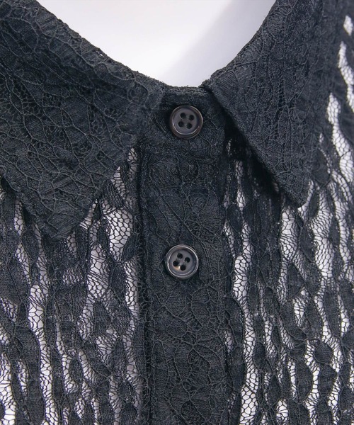 CLEAR BASIC（クリアベーシック）の「レース長袖オーバーシャツ[着心地抜群 レース 大人 モード]≪SS新作≫（シャツ/ブラウス・レディース・ブラック/オフホワイト・F）」の3枚目の写真