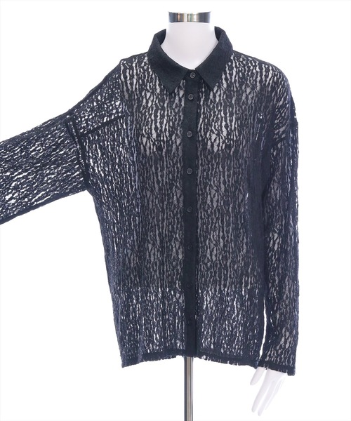 CLEAR BASIC（クリアベーシック）の「レース長袖オーバーシャツ[着心地抜群 レース 大人 モード]≪SS新作≫（シャツ/ブラウス・レディース・ブラック/オフホワイト・F）」の11枚目の写真