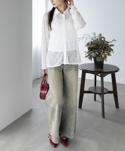 CLEAR BASIC（クリアベーシック）の「レース長袖オーバーシャツ[着心地抜群 レース 大人 モード]≪SS新作≫（シャツ/ブラウス・レディース・ブラック/オフホワイト・F）」の13枚目の写真