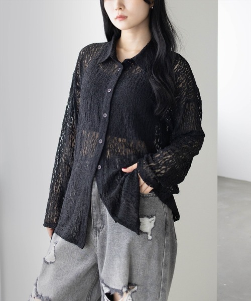 CLEAR BASIC（クリアベーシック）の「レース長袖オーバーシャツ[着心地抜群 レース 大人 モード]≪SS新作≫（シャツ/ブラウス・レディース・ブラック/オフホワイト・F）」の14枚目の写真