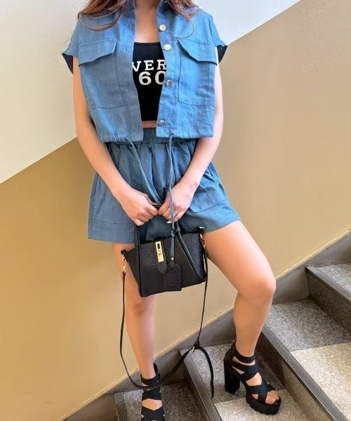 emmy デニム セットアップ ショートパンツ ジャケット SHEENA セットアップ 「セットアップ」ショートデニムジャケット