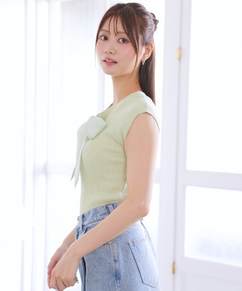AND COUTURE(アンドクチュール)の「リボンフレンチスリーブプルオーバー(Tシャツ/カットソー・レディース・オフホワイト/ブラック/ピンク/ミント・FREE)」の13枚目の写真