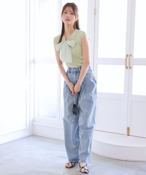 AND COUTURE(アンドクチュール)の「リボンフレンチスリーブプルオーバー(Tシャツ/カットソー・レディース・オフホワイト/ブラック/ピンク/ミント・FREE)」の14枚目の写真
