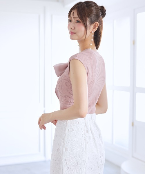 AND COUTURE(アンドクチュール)の「リボンフレンチスリーブプルオーバー(Tシャツ/カットソー・レディース・オフホワイト/ブラック/ピンク/ミント・FREE)」の16枚目の写真