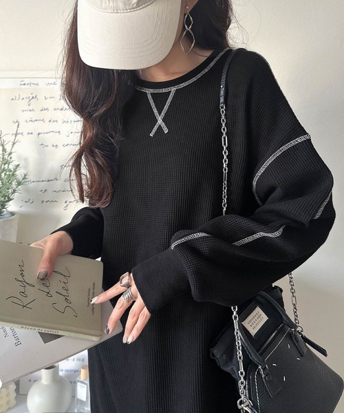 セール】《JaVaジャバコラボ》後姿が可愛い◎配色ステッチワッフル