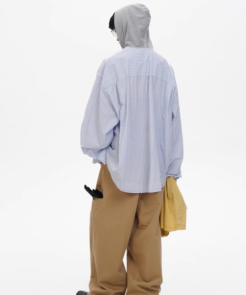 MASONPRINCE（メイソンプリンス）の「オーバーサイズ フード付き ストライプシャツ CS2177【MASONPRINCE】（シャツ/ブラウス・メンズ・ライトブルー・L/M/S）」の7枚目の写真