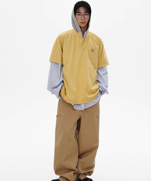 MASONPRINCE（メイソンプリンス）の「オーバーサイズ フード付き ストライプシャツ CS2177【MASONPRINCE】（シャツ/ブラウス・メンズ・ライトブルー・L/M/S）」の8枚目の写真