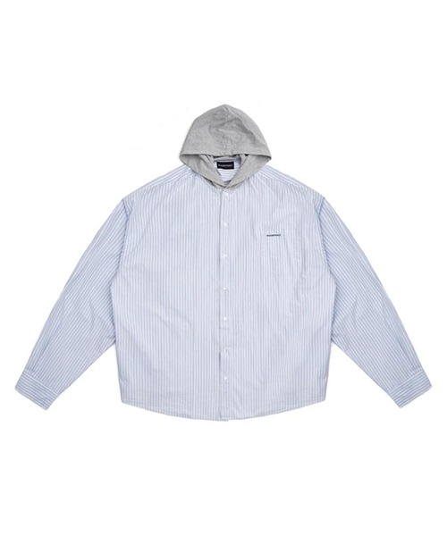 MASONPRINCE（メイソンプリンス）の「オーバーサイズ フード付き ストライプシャツ CS2177【MASONPRINCE】（シャツ/ブラウス・メンズ・ライトブルー・L/M/S）」の9枚目の写真