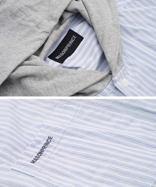 MASONPRINCE（メイソンプリンス）の「オーバーサイズ フード付き ストライプシャツ CS2177【MASONPRINCE】（シャツ/ブラウス・メンズ・ライトブルー・L/M/S）」の11枚目の写真