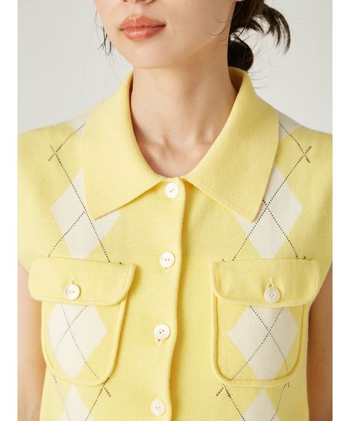 【新品】ポロカラーノースリニットジレ　フレイアイディー　FRAY I.D ノースリポロニットジレ（ニット）｜FRAY I.D（フレイ