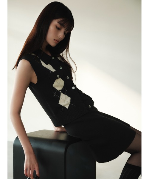 【新品】ポロカラーノースリニットジレ　フレイアイディー　FRAY I.D ノースリポロニットジレ（ニット）｜FRAY I.D（フレイ