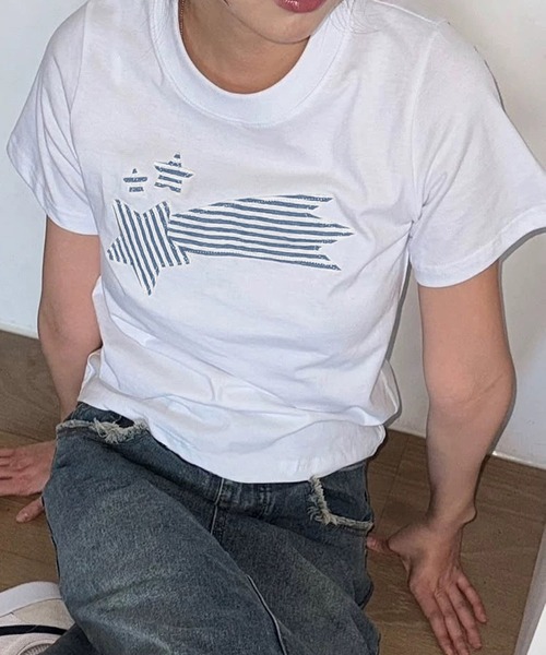 CERCA(チェルカ)の「HALEY PESCA/Shooting Star パッチワークTシャツ(Tシャツ/カットソー・レディース・ホワイト/ネイビー・SMALL/MEDIUM)」の3枚目の写真